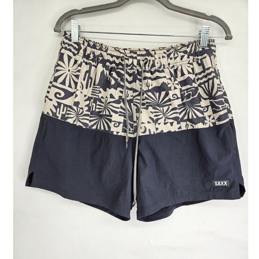 Saxx Two-Tone Navy and Cream Patterned Men's Shorts